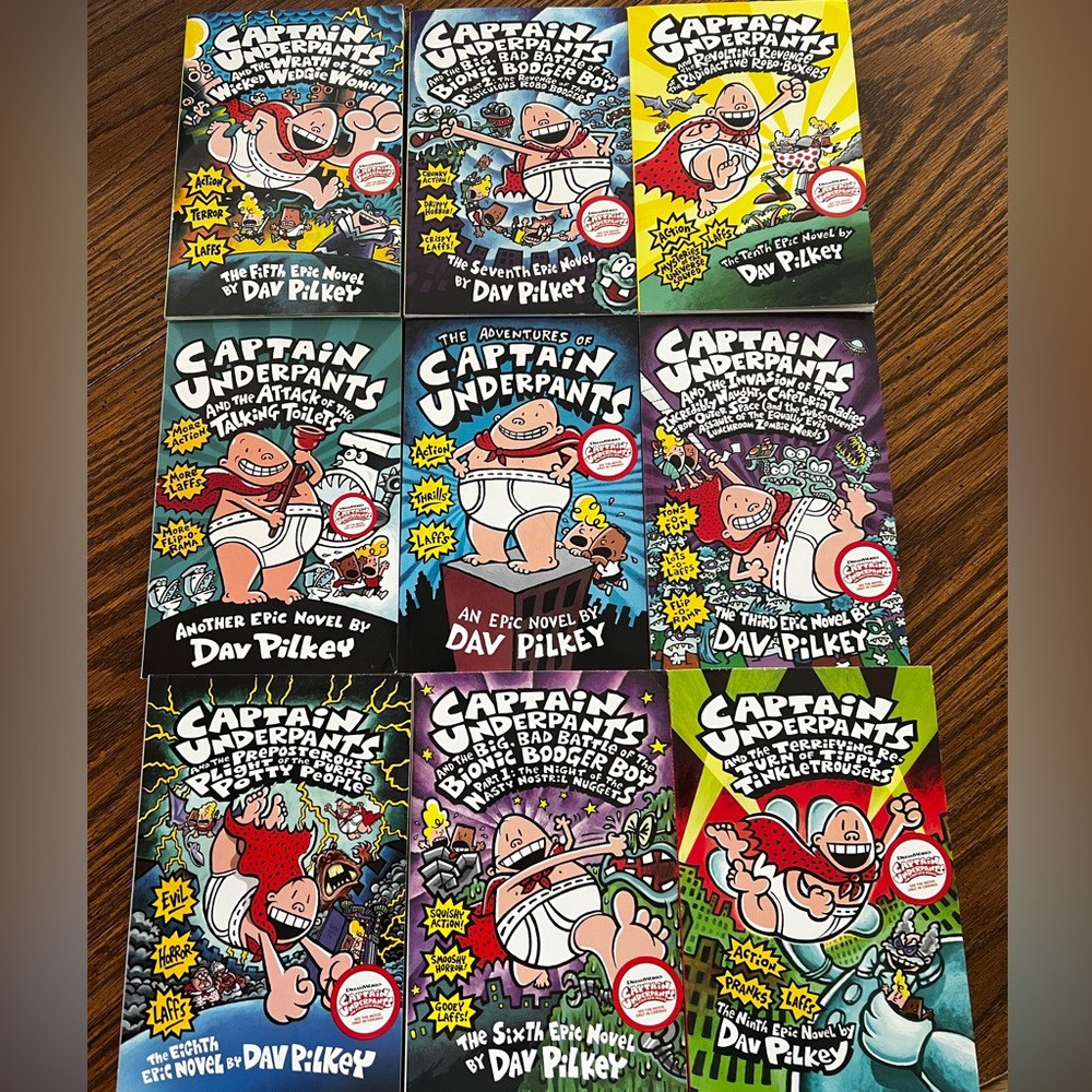 Set of 9 Captain Underpants books by Dav Polly